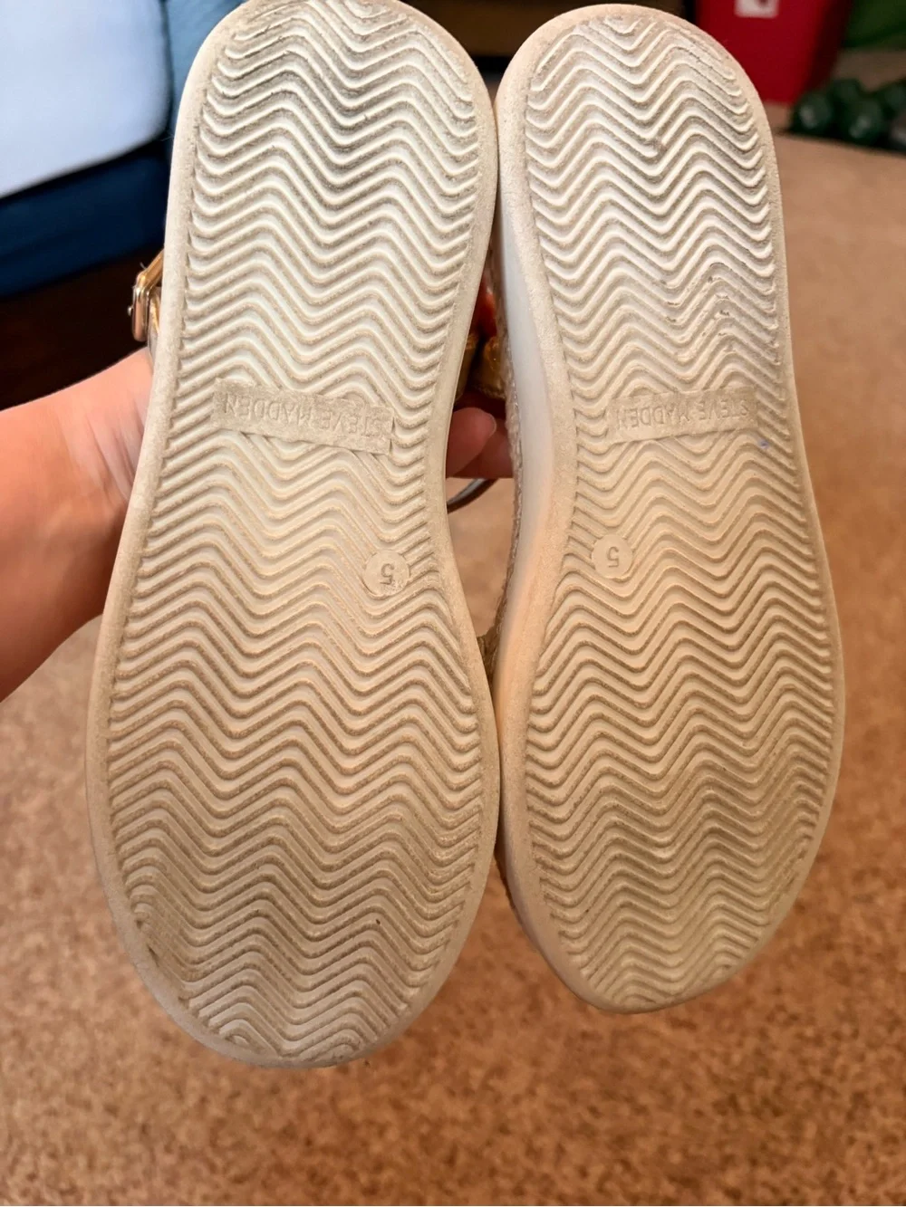 Steve Madden Cream Braided Strap Sandals with Metallic Ankle Strap